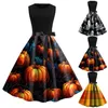 Casual Dresses Halloween Party Midi Dress Vintage ärmlös Robe Femmes Patchwork A Line Swing Cocktail Prom Vestidos