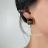 designer earrings for woman 23c Black Gold Square Earrings French Antique Fashion Versatile Star
