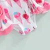 Une pièce VISgogo enfants maillot de bain filles sans manches beignet/crème glacée imprimé grand nœud papillon à volants Triangle maillot de bain barboteuse 24327