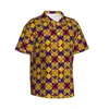 Koszulki męskie datne koszule etniczna geometria koszula plażowa afrykański nadruk hawajski mężczyzna elegancki bluzki krótkie rękawy y2k zabawne ubranie designu
