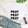 Camiseta feminina rezar sobre ele através de camiseta casual igreja oração camiseta feminina religiosa bíblia cristã camiseta top