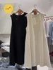 Vestidos de festa verão 2024 moda feminina plissado sem mangas tanque longo casual sólido plus size sexy com decote em v pulôver vestido c32