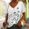 Kvinnors tankar Camis Nya sommarkvinnor T-shirt Kort ärm Top Cat Graphic V-Neck Extra Large Clothing Girl Street Clothing Womens T-shirt 2023 24326