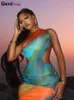 Casual Dresses Weird Puss Colorful Print Dress Women Hipster ärmlös rygglös Y2K Summer Trend Skinny Elastic Maxi Bodycon Clubwear