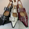 Dress fashion slingback heel pumps rivet street style medium punk vintage casual sandals spring summer slipper size 35-40