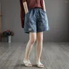 Frauen Shorts Blumendruck Sommer Taschen Jeans Dünne Pantalones Elastische Hohe Taille Losse Frauen Denim Hosen Casual 2024 F149