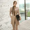 Mulheres de negócios 2 peças outfits moda formal manga longa v pescoço blazers casaco lápis trabalho comprimento total faixas calça terno 240327