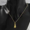 Pendant Necklaces YELLOW GOLD COLOR 18" BOX LINK CHAIN NECKLACE & HAND GESTURE SIGN STRONG MESSAGE BLUE ZIRCON STONES WIDTH 8MM 0.31"