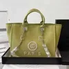Płócienna torba lniana luksusowe designerskie zakupy z łańcuchem torebki damskie Pearl Print Beach Crossbody Podróżowanie