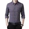 Snygga vårens hösten för män LG Sleeve Plaid skjorta fi Butt Pocket Shirts M4YF#