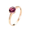 Cluster Rings Pure 585 Purple Gold Tourmaline Ring For Women Plated 18K Color Rose Inlay Pink Stone Six Claw