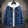 Avec imprimé Ripped Punk Blue Hole Jeans Manteau pour hommes Denim Vestes Homme Menswear Outwear Fi Trendy Low Cost Cowboy Rock 2023 H2GV #