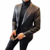 classics Plaid Leather Suit Jackets Men's Solid Slim Casual Busin Dr Blazer Office Wedding Streetwear Social Men Clothing X4Pc#