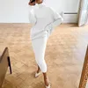 Casual Dresses Work Skirt Suits Women's High Neck Solid Color Slim Fit Version Of Knitted Long Dress Two Piece Set Coquette