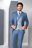 Bleu clair Nouveau 3 Pièces Hommes Costume De Mariage Marié Slim Fit Peak Revers Taille Standard Blazer Ensemble Busin Tuxedos Veste + Pantalon + Gilet M7E6 #