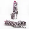 Танцевальная обувь 23 см/9 дюймов, замшевая верхняя часть с леопардовым принтом, современные сексуальные женские сапоги на высоком каблуке и платформе для ночного клуба, 007