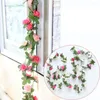 Dekorativa blommor Artificial Pink Rose Pompom Decoration Vine Garland Hanging Floral Home Garden Party Decor Pressed Pressed