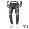 Männer Jeans Herren 5 Farben Ripped Died Hole High Street Classic Schwarz Blau Grau Denim Hosen Splice Slim Bleistift Drop Lieferung Bekleidung C Dhrdw