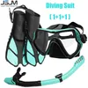 JSJM 111 Attrezzatura subacquea professionale per maschera subacquea Occhiali HD Antiappannamento Snorkeling subacqueo Pinne per lo snorkeling 240321