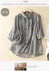 Damesblouses Lente Zomer Vintage Borduren Korte Katoenen Linnen Blouse Shirt Knop Elegant Kantoor Dames Dames Casual Losse Tops Blusas