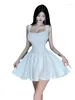 Abiti casual WOMENGAGA Moda dolce mini abito Gentle Street bianco senza maniche semplice scollo a U elastico petto basso sexy donne eleganti U5PD