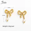 Boucles d'oreilles créoles Joolim bijoux haute qualité PVD vente en gros sans décoloration mode mignon papillon perle pendentif boucle d'oreille en acier inoxydable pour les femmes