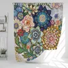 Duschgardiner akvarell bohemisk stil gardin 180 med krokar boho blommigt vattentätt bad för badrum