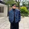 noymei Korean Love Jacquard Denim Jacket Ruffled Handsome Loose Men's Short Coat Two Color Lapel Zipper Winter Autumn New WA3319 y8ER#