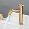 Bathroom Sink Faucets Sus304 Brushed Gold Single Cooling Basin Faucet Stainless Steel Table 4 Points Interface Pvd