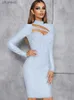 Urban Sexy Dresses Elegant Long Sleeve Bandage for Women Striped O Neck Hollow Out Bodycon Celebrity Evening Club Party Midi Dress yq240327