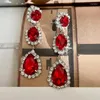 Dangle Earrings Exaggerated Design Of Water Droplets Luxurious Red Temperament Long Wine Rhinestone