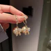 Dangle Oorbellen Leuke Imitatie Parel Hoepel Voor Vrouwen Goud Kleur Kristal Zirkoon Boog Cirkel Chic Koreaanse Bruiloft Mode-sieraden