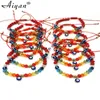 12 stycken Rainbow och Red Crystal Hanging Alloy Single Hanging Eye Woven Armband med exorcismskydd kan ges som gåvor 240313