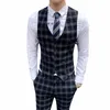 Gilet gilet pour hommes Slim loisirs Plaid costume gilets messieurs Busin manches Vintage mariage gilet mâle formel dr gilets O65j #