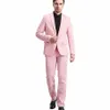 Fresco rosa masculino terno de duas peças jaqueta + calças conjunto fino encaixe elegante fi de alta qualidade masculino roupas formais t71A #