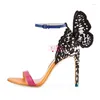 Utsökta kvinnor klackar sandaler fjäril kvalitet design hög vackra vingskor kvinnlig bankettparty klänning 403 580 630