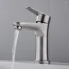 Bathroom Sink Faucets 1PC 304 Stainless Steel Brushed Basin Faucet Small Man Waist Single Handle And Cold Water Tap Deck Mount