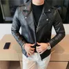 2023 Hommes Turn-Revers Pu Veste Manteau en cuir à l'extérieur du printemps et de l'automne Street Trendy Persality Hommes Simple Punk Fan Coat S-3XL F5xs #