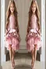 2021 Luxury Pink Flower Girl Dresses For Wedding Lace Appliques Ruffles Tiersed High Low Long Födelsedag Kids Beaut Pageant Ball G7282595