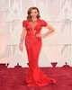 2015 Oscar Giuliana Rancic Vestidos de tapete vermelho Sexy Sheer Lace apliques sobre vestidos de celebridades de cetim DHYZ 011469747