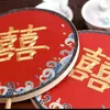 Figurki dekoracyjne w stylu chiński klasyczny suzhou wachlarz haftowy wykończony ręcznie robiony okrągły garnitur ślubny prezent ślubny