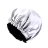 Nowe kobiety satynowe bonnet podwójna warstwowa czapka nocna śpiąca jedwabisty turban hat do okładki do kręconych sprężyn hair akcesoria do stylizacji włosów