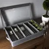 Storage Bottles With PVC Lid Flatware Case Multi Use 5 Compartment Foldable Cutlery Box Dustproof Grey Utensil Silverware