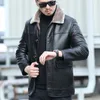 yxl-838 Natural Leather Men's Autumn and Winter Sheepskin Casual Lapel Mid Length Busin Leather Down Jacket Plus Size o4Ri#