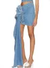 DEAT Fashion Womens Skirt High Waist Three-dimensional Rose Flower Asymmetric Blue Denim Short Skirts Summer 2024 17A8357240327