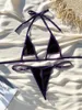 Mulheres Swimwear Sexy Micro Thong Triângulo Biquínis 2024 Roxo Maiô Mulheres Feminino Bikini Set