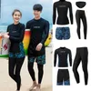 남자 수영복 Wisuwore 2023 Long Sleeve Couple Surf Suit Rash Guard 여성 솔리드 3 조각 수영복 레깅스 수영복 서핑복 수영복 24327