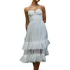 Casual Dresses Women Spaghetti Strap Tulle Layed Ruffle Backless Corset Dress Summer Party Beach Midi