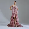 Robes décontractées Élégant Mauve Fleurs à volants Soirée Soirée Haute Basse Robe de mariée sans bretelles avec 3D Main Floral Robe de bal formelle