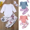 Conjuntos de roupas infantil bebê menina roupas bandana e macacão top floral calças legging outfit primavera outono 0-24m